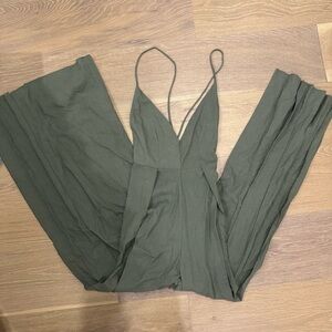 Windsor Olive Green Deep V Wide-Leg Jumpsuit